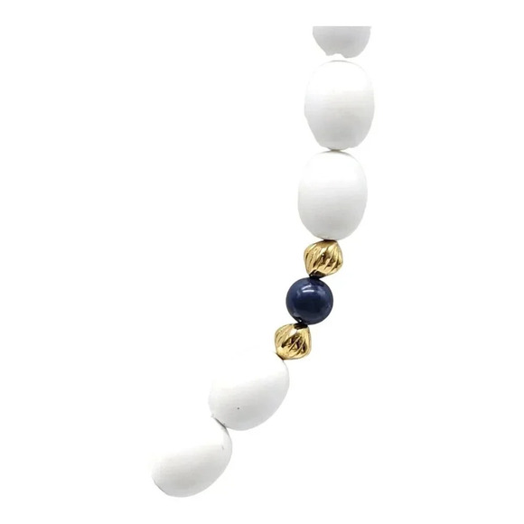 Monet White Blue Lucite Gold Tone Bead Beaded Choker Necklace 17" - Picture 3 of 5